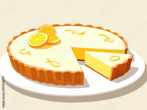  a lemon mascarpone tart with a smooth, creamy surface and golden sabl crust