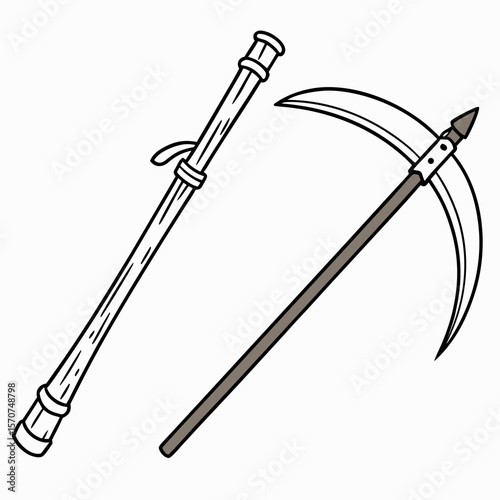 Scythe and pole with rings sickle tool
