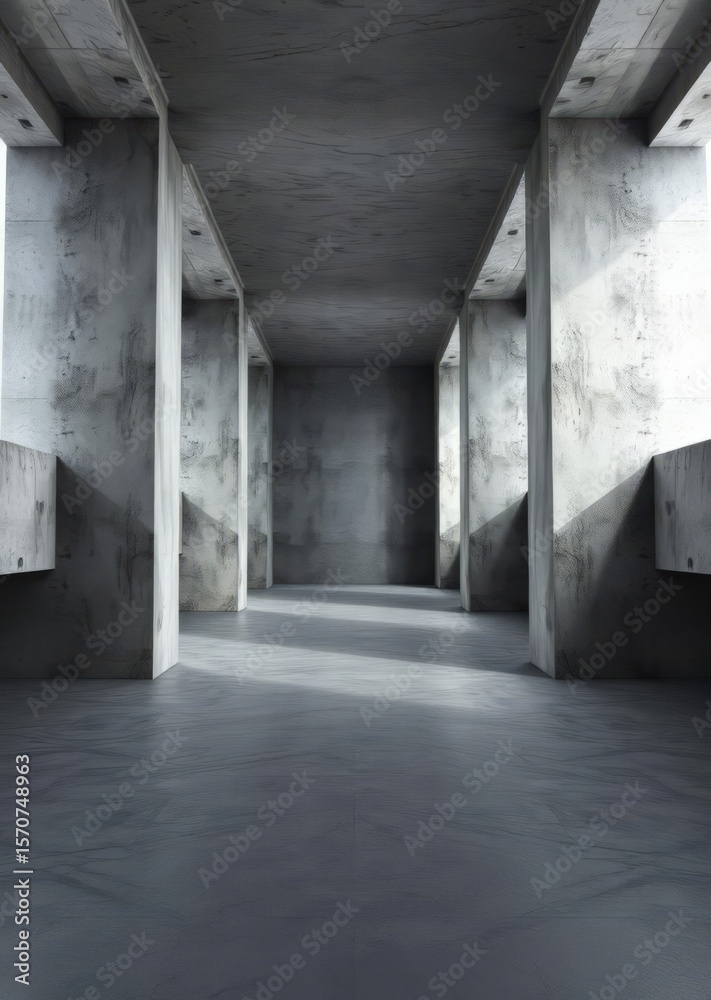 Fototapeta premium Abstract empty dark concrete interior 3d Empty room interior design architecture blank design room striking structures clean lines geometric shapes dramatic angles play of light and shadow c