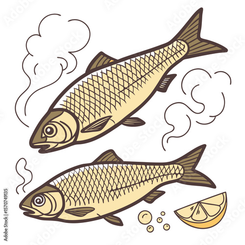 Smoked fish with lemon and bubbles seafood food