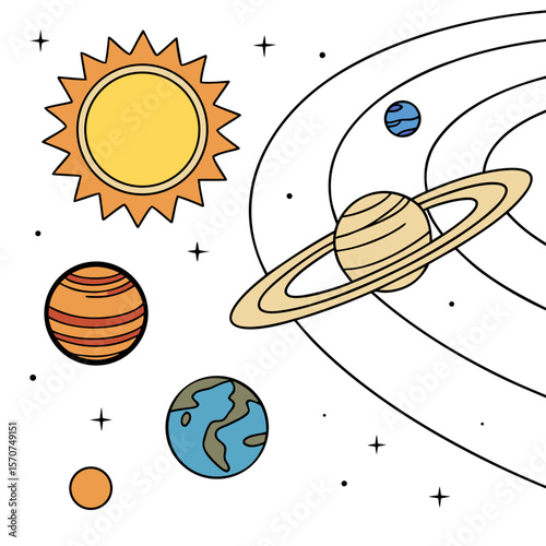 Solar system planets and sun illustration saturn earth
