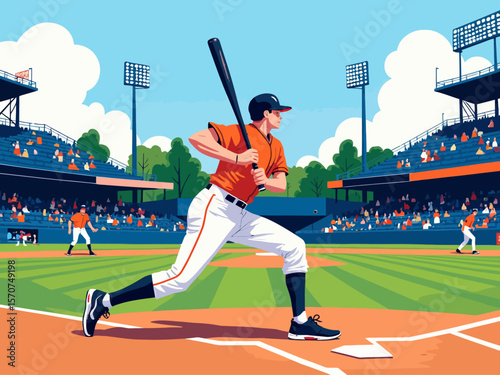  artwork showcasing a baseball player during a game at the stadium