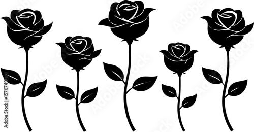 "Set of 6 Elegant Rose Silhouettes in Vector Style"

