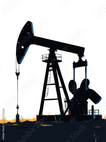 Black oil pumpjack silhouette on white background 