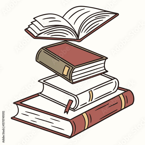 Stack of open and closed books reading education