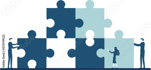 Teamwork and collaboration building a complex puzzle together