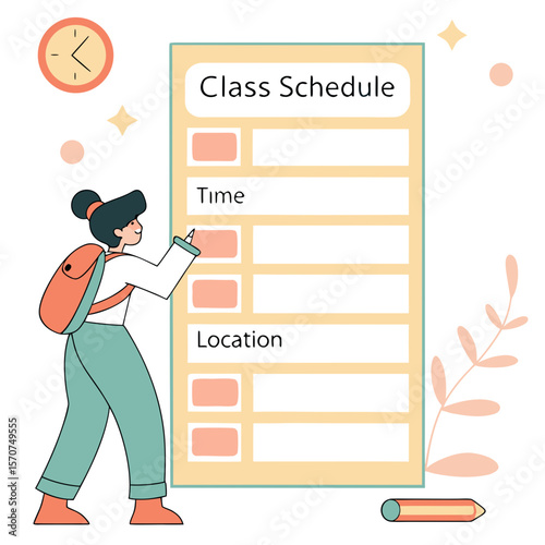 Student planning class schedule time location