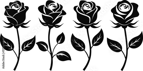 "Set of 6 Elegant Rose Silhouettes in Vector Style"

