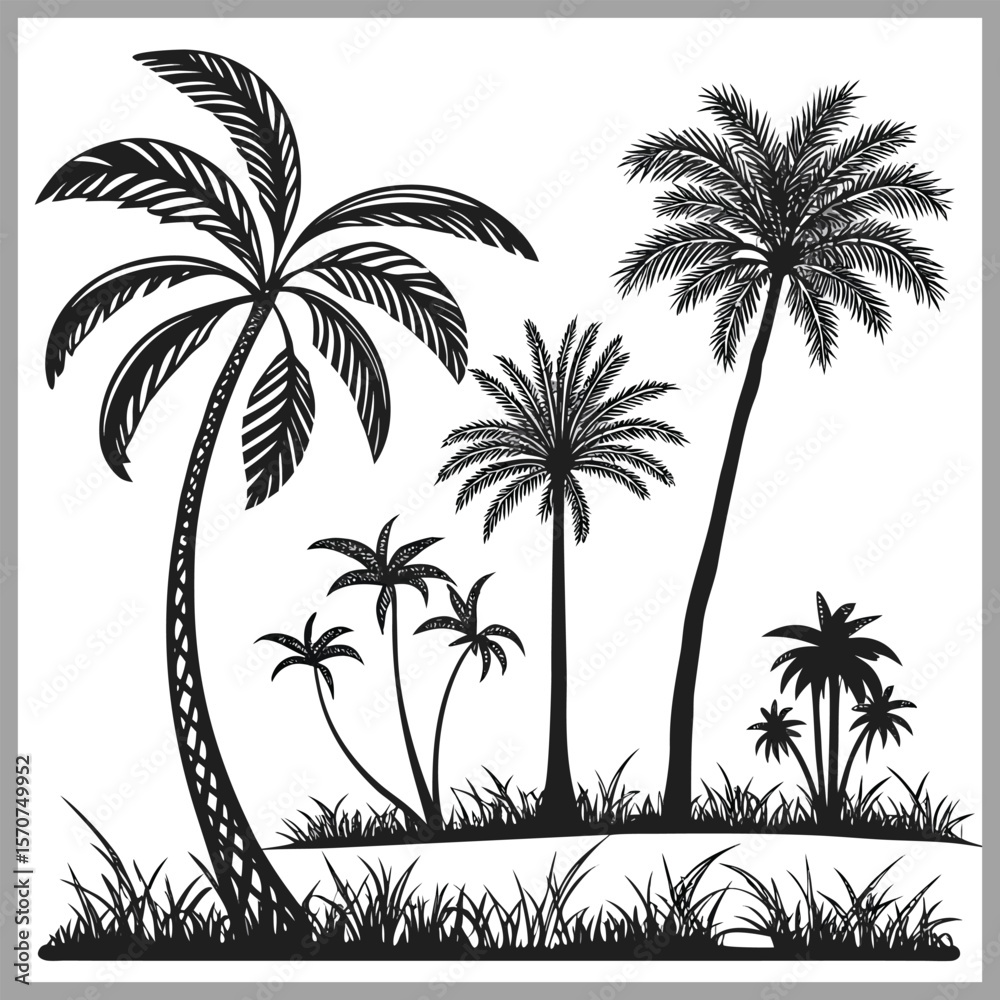 Fototapeta premium Silhouettes palm tree illustration