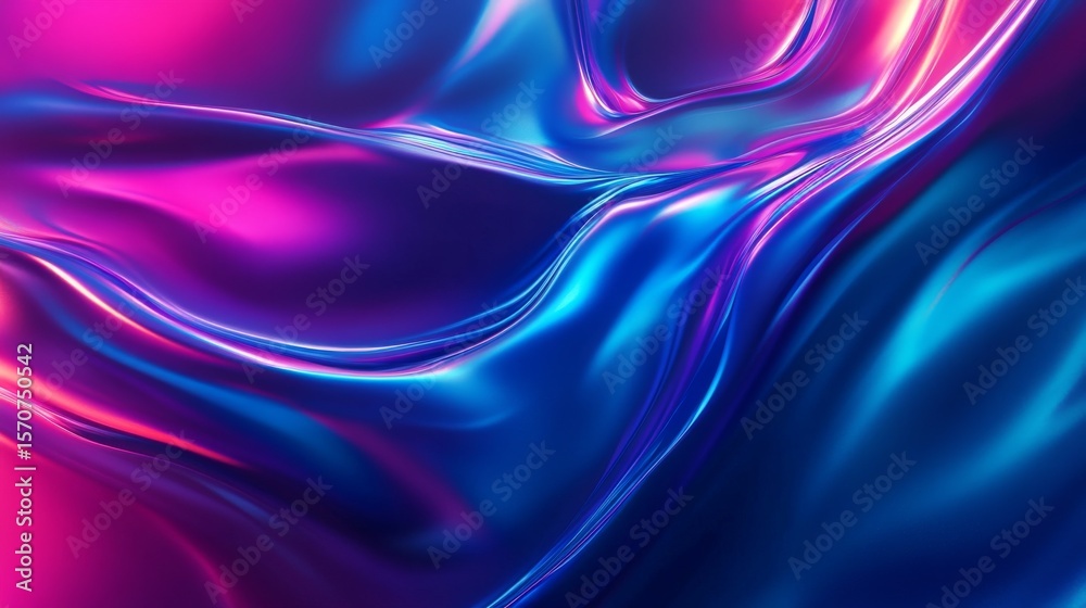 Obraz premium a neon-infused abstract composition with a holographic liquid texture, featuring smooth, flowing waves of electric blue, radiant magenta, and shimmering turquoise the image has a rough grainy noise