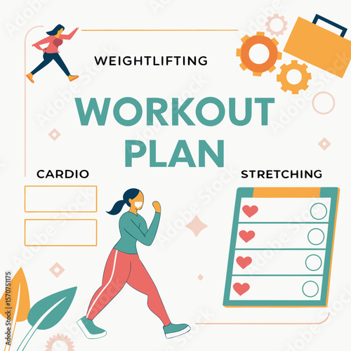 Workout plan with cardio and stretching weightlifting