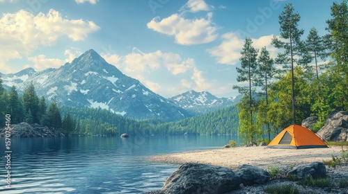 photorealistic. Bright image. Professional photo, 8k, amazing quality, stunning view . A vibrant American scene, featuring beautiful mountains 