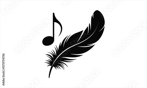 Elegant feather and singing bird silhouette