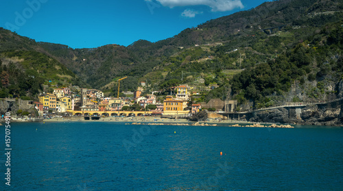 Monterosso al Mare, Cinque Terre, colorful buildings, fortress towers nestled...