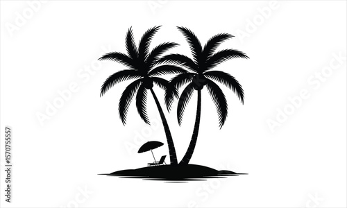 Tropical island paradise silhouette
