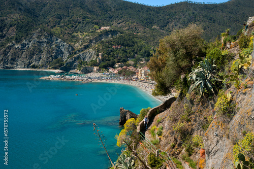 Cinque Terre, a seaside village with between terraced cliffs surrounded by Me...