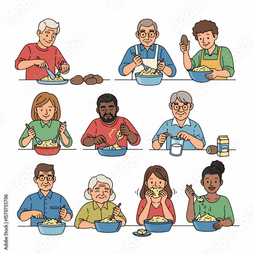 People enjoying oatmeal breakfast diverse group food