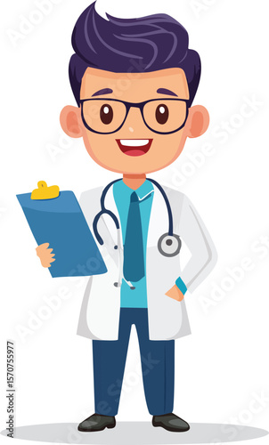 Doctor character vector, friendly man with white lab coat and stethoscope 3