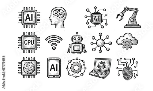 AI and Technology Icon Set Colection
