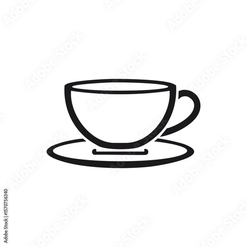 Black and white line art of a coffee cup and saucer drinkware beverage