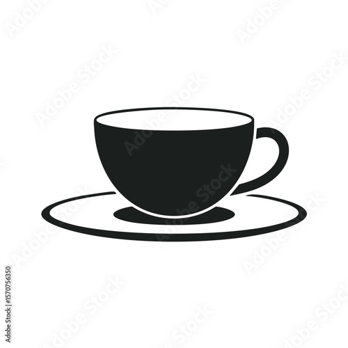 Black coffee cup and saucer icon white