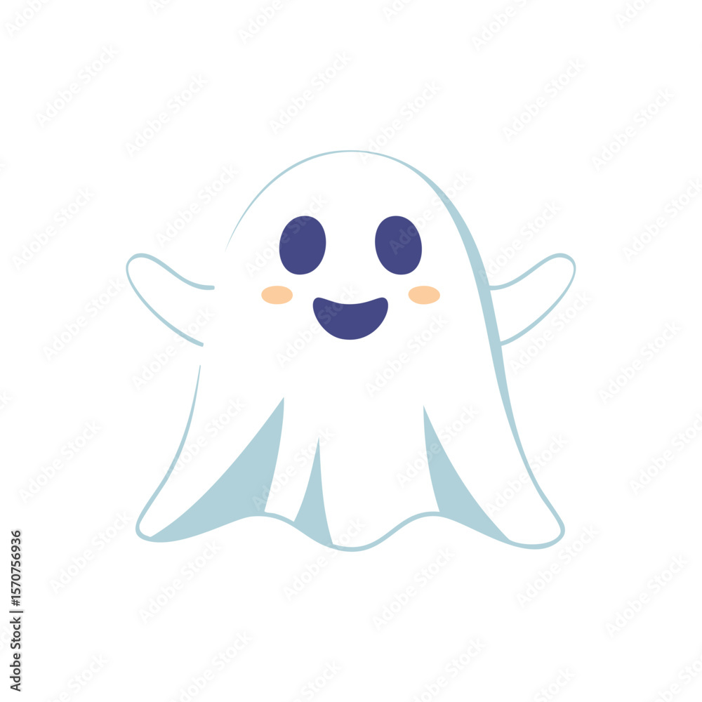 Obraz premium Cute happy ghost with blue eyes and blush smiling friendly
