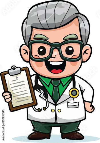 Doctor Professor character vector, friendly man with white lab coat and stethoscope.