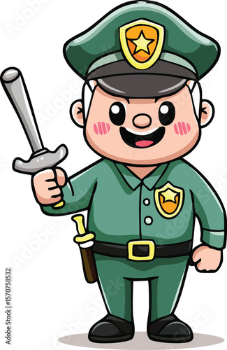 Police officer character vector, smiling man in dark blue uniform and police hat 2