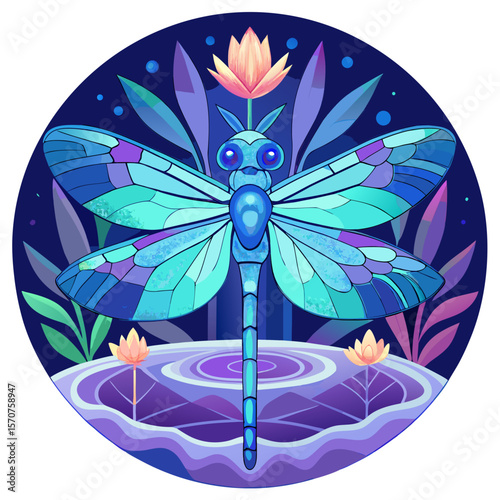 Graceful dragonfly design featuring elegant water lilies, suitable for nature enthusiasts or spiritual themed projects and printable decorations.