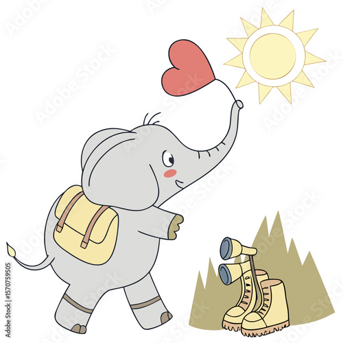 SVG art: A Playful Baby elephants in a Forest adventure vibe with holding a heart, tinted with Evergreen Trails tones