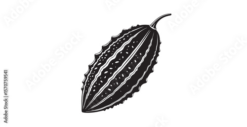 Bitter melon gourd vegetable silhouette with wavy texture and dots