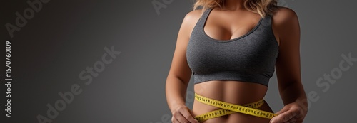 A woman who is overweight and has a waist tape measure