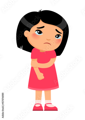 Little sad girl with tears in her eyes.
Concept of emotions of uncertainty, anxiety, sadness, disappointment.
Cute cartoon character

