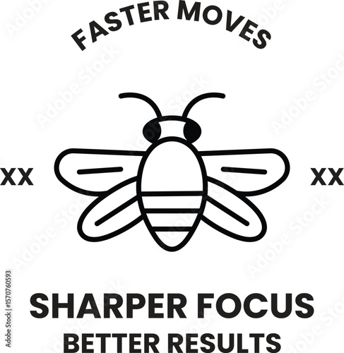 A black and white image of a bee with the words "Faster Moves" written above it