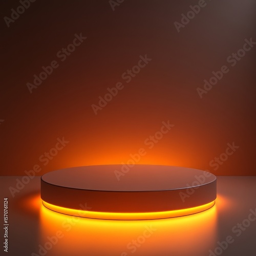 Empty podium and product pedestal for showcasing items, featuring illuminated circular design, ideal for cosmetics display and highlighting products effectively