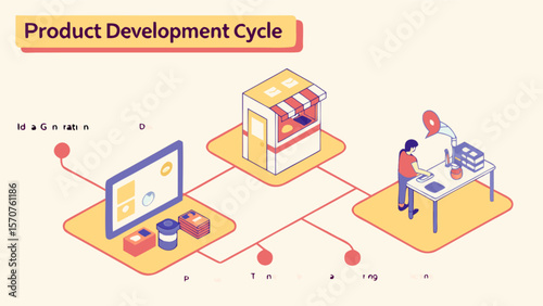 Product development cycle diagram showing stages of innovation testing and marketing for business growth