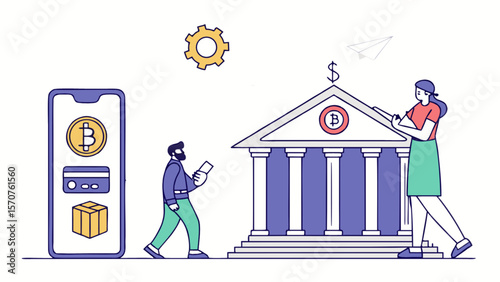 Bitcoin banking app mobile wallet cryptocurrency finance digital currency online banking investment concept