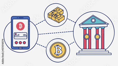 Bitcoin cryptocurrency financial transaction network blockchain technology mobile banking and finance concept