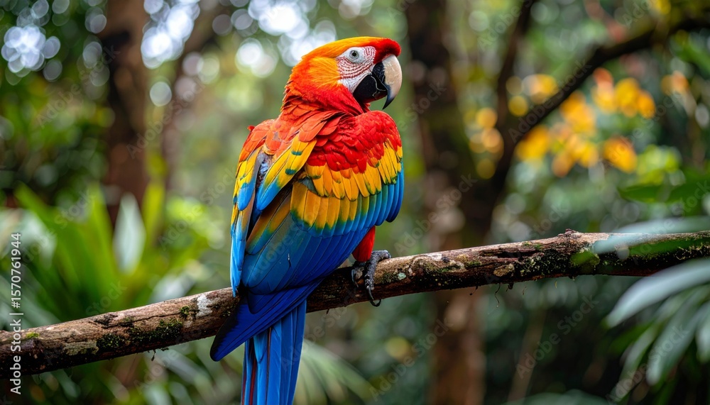 Obraz premium Colorful Parrot Perched on Tree Branch 