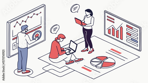 Business data analysis team working together to improve company performance and growth strategy plan