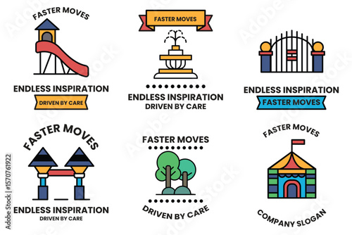 The icons are all colorful and feature various elements such as a slide