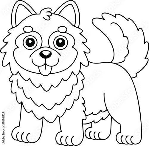 Cute cartoon fluffy dog outline illustration for coloring pages and children s books