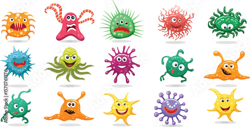 Phatogen virus and immune bacteries in Petri dish isolated on white, vector illustration