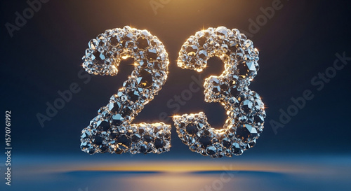 A shimmering, textured number twenty-three against a dark, gradient background.