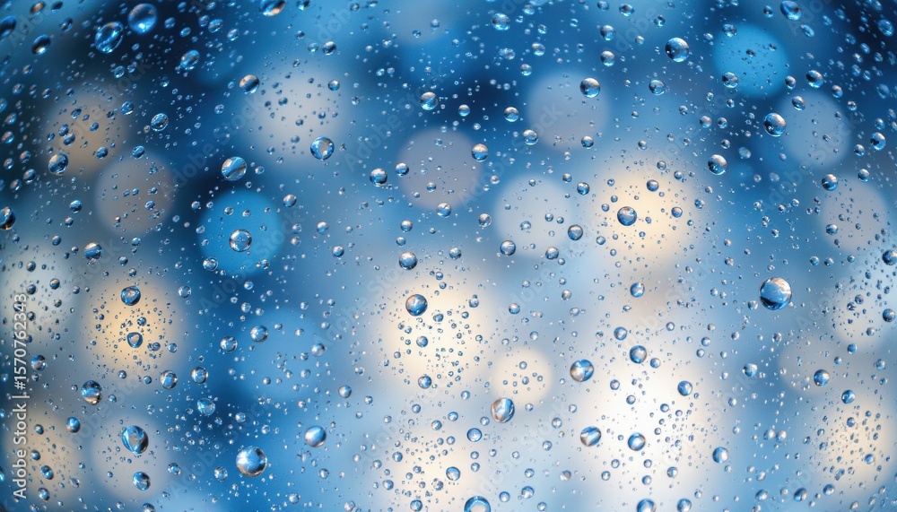 Fototapeta premium create an abstract image featuring a blurred background of water droplets on glass under a blue light photo, the subject should be positioned at the bottom