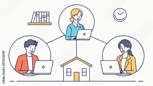 Diverse team collaborating remotely from home offices