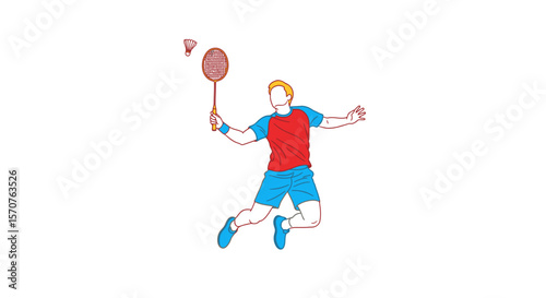 Badminton Player Hitting Shuttlecock – Outline with Color Fill Vector
