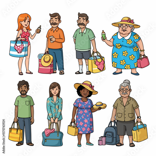 Diverse people with bags shopping travel summer vacation