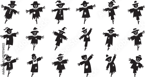 Set of vector black silhouettes illustration halloween of people