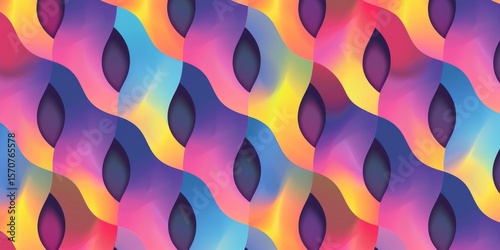 Abstract 3D shapes with metallic and pastel colors. Futuristic digital artwork. Background image of geometric shape with vibrant color or multi colored and black background. Fluid pattern. AIG51.